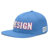 Custom Powder Blue Gold-Navy 3D Puff Embroidery Flat Embroidery Casual Sport Baseball Cap