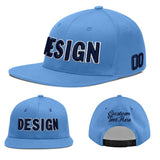 Custom Powder Blue Gold-Navy 3D Puff Embroidery Flat Embroidery Casual Sport Baseball Cap