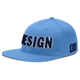 Custom Powder Blue Gold-Navy 3D Puff Embroidery Flat Embroidery Casual Sport Baseball Cap