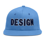 Custom Powder Blue Gold-Navy 3D Puff Embroidery Flat Embroidery Casual Sport Baseball Cap