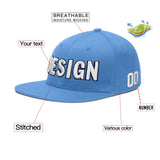 Custom Powder Blue Gold-Navy 3D Puff Embroidery Flat Embroidery Casual Sport Baseball Cap