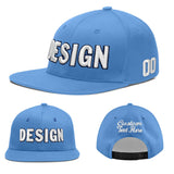 Custom Powder Blue Gold-Navy 3D Puff Embroidery Flat Embroidery Casual Sport Baseball Cap