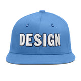 Custom Powder Blue Gold-Navy 3D Puff Embroidery Flat Embroidery Casual Sport Baseball Cap
