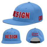 Custom Powder Blue Gold-Navy 3D Puff Embroidery Flat Embroidery Casual Sport Baseball Cap
