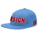 Custom Powder Blue Gold-Navy 3D Puff Embroidery Flat Embroidery Casual Sport Baseball Cap