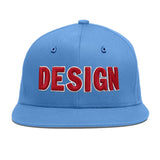 Custom Powder Blue Gold-Navy 3D Puff Embroidery Flat Embroidery Casual Sport Baseball Cap