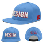 Custom Powder Blue Gold-Navy 3D Puff Embroidery Flat Embroidery Casual Sport Baseball Cap