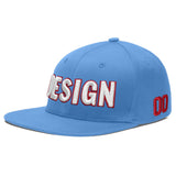 Custom Powder Blue Gold-Navy 3D Puff Embroidery Flat Embroidery Casual Sport Baseball Cap