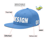 Custom Powder Blue Gold-Navy 3D Puff Embroidery Flat Embroidery Casual Sport Baseball Cap