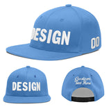 Custom Powder Blue Gold-Navy 3D Puff Embroidery Flat Embroidery Casual Sport Baseball Cap