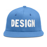 Custom Powder Blue Gold-Navy 3D Puff Embroidery Flat Embroidery Casual Sport Baseball Cap