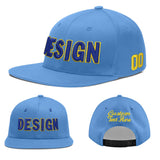 Custom Powder Blue Gold-Navy 3D Puff Embroidery Flat Embroidery Casual Sport Baseball Cap