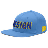 Custom Powder Blue Gold-Navy 3D Puff Embroidery Flat Embroidery Casual Sport Baseball Cap