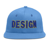 Custom Powder Blue Gold-Navy 3D Puff Embroidery Flat Embroidery Casual Sport Baseball Cap