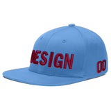 Custom Powder Blue Gold-Navy 3D Puff Embroidery Flat Embroidery Casual Sport Baseball Cap
