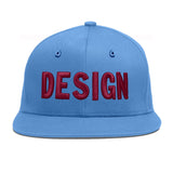Custom Powder Blue Gold-Navy 3D Puff Embroidery Flat Embroidery Casual Sport Baseball Cap