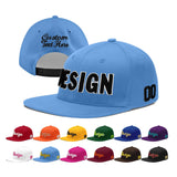 Custom Powder Blue Gold-Navy 3D Puff Embroidery Flat Embroidery Casual Sport Baseball Cap