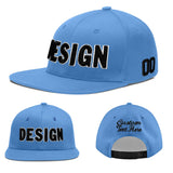 Custom Powder Blue Gold-Navy 3D Puff Embroidery Flat Embroidery Casual Sport Baseball Cap