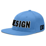 Custom Powder Blue Gold-Navy 3D Puff Embroidery Flat Embroidery Casual Sport Baseball Cap