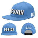 Custom Powder Blue Gold-Navy 3D Puff Embroidery Flat Embroidery Casual Sport Baseball Cap