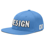 Custom Powder Blue Gold-Navy 3D Puff Embroidery Flat Embroidery Casual Sport Baseball Cap