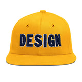 Custom Yellow Navy-White 3D Puff Embroidery Flat Embroidery Casual Sport Baseball Cap