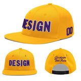 Custom Yellow Navy-White 3D Puff Embroidery Flat Embroidery Casual Sport Baseball Cap