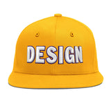 Custom Yellow Navy-White 3D Puff Embroidery Flat Embroidery Casual Sport Baseball Cap