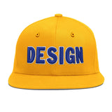 Custom Yellow Navy-White 3D Puff Embroidery Flat Embroidery Casual Sport Baseball Cap