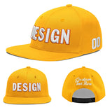 Custom Yellow Navy-White 3D Puff Embroidery Flat Embroidery Casual Sport Baseball Cap