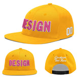 Custom Yellow Navy-White 3D Puff Embroidery Flat Embroidery Casual Sport Baseball Cap