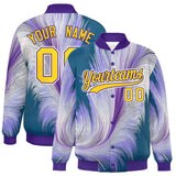 Custom Purple Varsity Full-Snap Feather Fluid Pattern Letterman Baseball Jacket