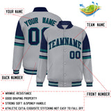 Custom Gray Varsity Full-Snap Color Block Letterman Jacket