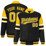 Custom Black Varsity Full-Snap Color Block Letterman Jacket