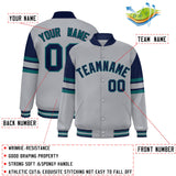 Custom Gray Varsity Full-Snap Color Block Letterman Jacket