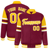 Custom Crimson Varsity Full-Snap Color Block Letterman Jacket