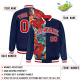Custom Navy Varsity Full-Snap Flower Pattern Letterman Two Tone Split Fashion Jacket