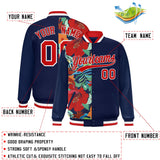 Custom Navy Varsity Full-Snap Flower Pattern Letterman Two Tone Split Fashion Jacket