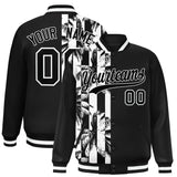 Custom Black Varsity Full-Snap Flower Pattern Letterman Two Tone Split Fashion Jacket