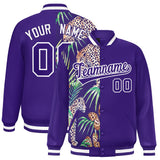 Custom Purple Varsity Full-Snap Flower Pattern Letterman Two Tone Split Fashion Jacket