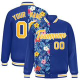 Custom Royal Varsity Full-Snap Flower Pattern Letterman Two Tone Split Fashion Jacket