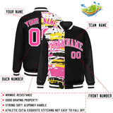 Custom Black Black Varsity Full-Snap Graffiti Pattern Letterman Baseball Jacket