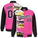 Custom Pink Black Varsity Full-Snap Graffiti Pattern Letterman Baseball Jacket