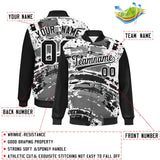 Custom Black Varsity Full-Snap Graffiti Pattern Letterman Baseball Jacket