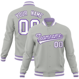 Custom Gray Classic Style Varsity Full-Snap Letterman Baseball Jersey