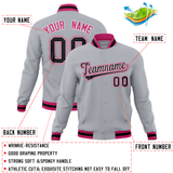 Custom Gray Classic Style Varsity Full-Snap Letterman Baseball Jersey