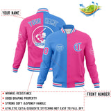 Custom Powder Blue Pink Varsity Full-Snap Split Letterman Baseball Jacket