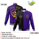 Custom Black Purple Varsity Full-Snap Split Letterman Baseball Jacket