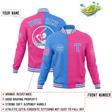 Custom Powder Blue Pink Varsity Full-Snap Split Letterman Baseball Jacket