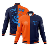 Custom Orange Navy Varsity Full-Snap Split Letterman Baseball Jacket